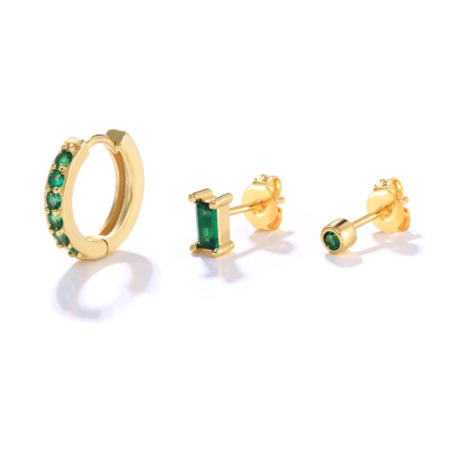 Emerald Dainty Tiny Huggie Hoop Earrings Set 